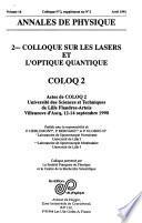 2ème Colloque sur les lasers et l'optique quantique