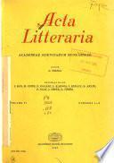Acta Litteraria Academiae Scientiarum Hungaricae