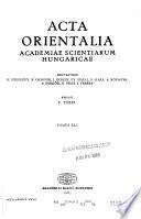Acta Orientalia Academiae Scientiarum Hungaricae