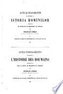 Acte și fragmente cu privire la istoria Romînilor