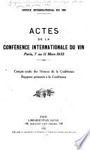 Actes de la Conférence internationale du vin