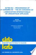 Actes Du 5e Congrès de L'Association Internationale de Linguistique Appliquée