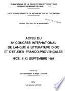 Actes du 5e Congrès international de langue & littérature d'oc et d'études franco-provençales, Nice, 6-12 septembre 1967
