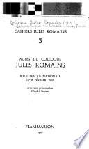 Actes du Colloque Jules Romains