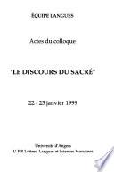 Actes du colloque Le discors du sacré