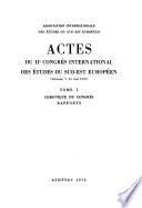 Actes du IIe Congrès international des études du sud-est européen: Chronique de Congrès; rapports