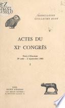 Actes du XIe Congrès (1) : Pont-à-Mousson, 29 août-2 septembre 1983