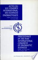Actes du XVIe Congrès international des sciences onomastiques