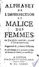 Alphabet de l'imperfection et malice des femmes, augmente de plusieurs histoires