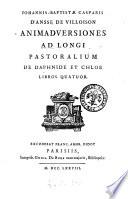 Animadversiones ad Longi pastoralium de Daphnide et Chloe