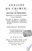 Annales de chimie ou recueil de mémoires concernant la chimie et les arts qui en dépendent et spécialement la pharmacie
