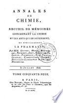 Annales de chimie, ou, Recueil de mémoires concernant la chimie et les arts qui en dépendent