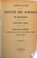 Annales de la Faculté des sciences de Marseille; publiées sous les auspices de la municipalité et avec le concours du Conseil général des Bouches-du-Rhône