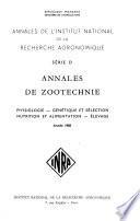 Annales. Série D. Annales de Zootechnie