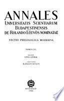 Annales Universitatis Scientiarum Budapestinensis de Rolando Eötvös Nominatae