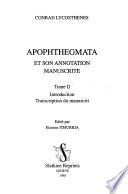 Apophthegmata et son annotation manuscrite: Introduction, transcription du manuscrit