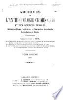 Archives d'anthropologie criminelle, de criminologie et de psychologie normale et pathologique