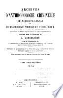 Archives d'anthropologie criminelle, de criminologie et de psychologie normale et pathologique