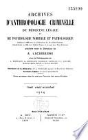 Archives d'anthropologie criminelle, de médecine légale et de psychologie normale et pathologique