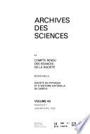 Archives des sciences et compte rendu des séances de la Société