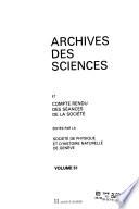 Archives des sciences et compte rendu des séances de la Société
