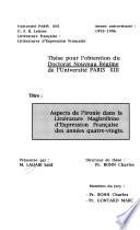 Aspects de l'ironie dans la littérature maghrébine d'expression française des années quatre-vingts