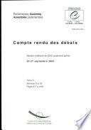 Assemblée parlementaire Compte rendu des débats, Session de 2002 (quatrième partie), septembre 2002, Tome IV