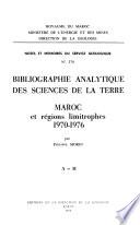 Bibliographie analytique des sciences de la terre, Maroc et régions limitrophes, 1970-1976