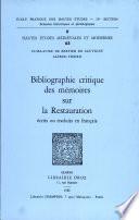 Bibliographie critique des mémoires sur la Restauration écrits ou traduits en français