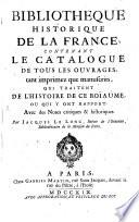 Bibliotheque historique de la France;