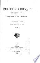 Bulletin critique de littérature d'histoire et de théologie