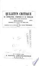 Bulletin critique de littérature d'histoire et de théologie