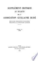 Bulletin de l'Association Guillaume Budé