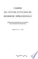 Cahiers - Centre d'études de recherche opérationnelle