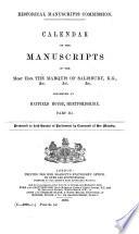 Calendar of the Manuscripts of the Most Hon. the Marquis of Salisbury, K.G., &c. ...