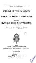 Calendar of the Manuscripts of the Most Honourable the Marquess of Salisbury ...