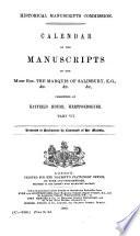 Calendar of the Manuscripts of the Most Honourable the Marquess of Salisbury ...