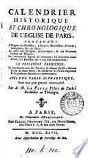Calendrier historique et chronologique de l'église de Paris ...