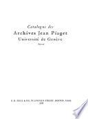 Catalog of the Jean Piaget Archives, University of Geneva, Switzerland
