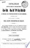 Catalogue d'une belle collection de livres de théologie, de littérature, d'histoire et de livres à gravures