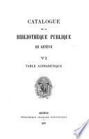 Catalogue de la Bibliothèque Publique de Genève