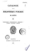 Catalogue de la bibliothèque publique de Genève