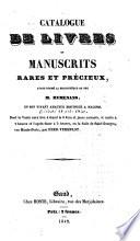Catalogue de livres et manuscrits rares et précieux, ayant formé la bibliothèque de feu M. Rymenans [...].