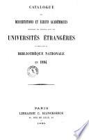 Catalogue des dissertations et écrits académiques