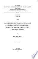 Catalogue des fragments coptes de la Bibliothèque nationale et universitaire de Strasbourg