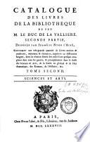 Catalogue des livres de la Bibliothèque de feu M. le duc de La Vallière