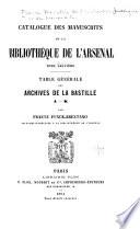 Catalogue des manuscrits de la Bibliothèque de l'Arsenal