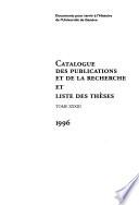 Catalogue des publications et de la recherche