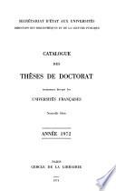 Catalogue des thèses de doctorat soutenues devant les universités françaises