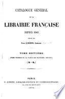 Catalogue général de la librairie française: 1840-1875. Table des matières